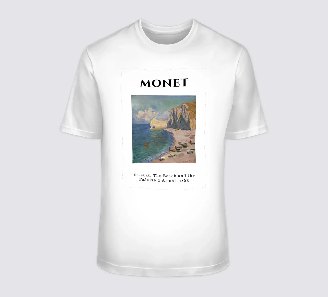 Étretat, spiaggia e Falaise d'Amont di Monet, 1885 - Folletto costiero t-shirt da homdeco