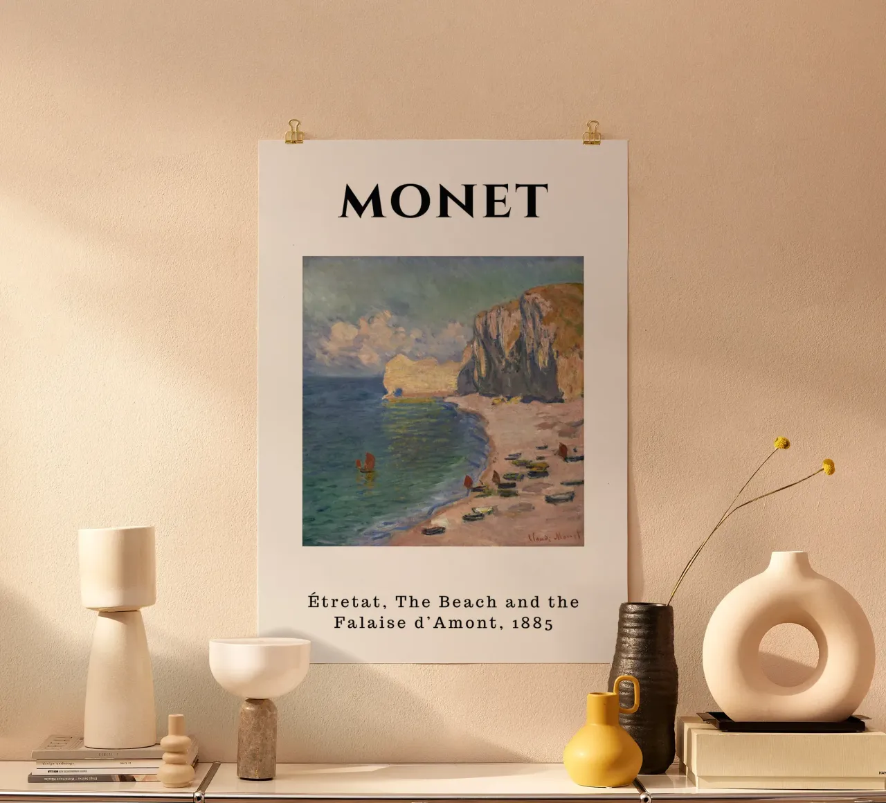Étretat, spiaggia e Falaise d'Amont di Monet, 1885 - Folletto costiero poster con telaio in alluminio da homdeco
