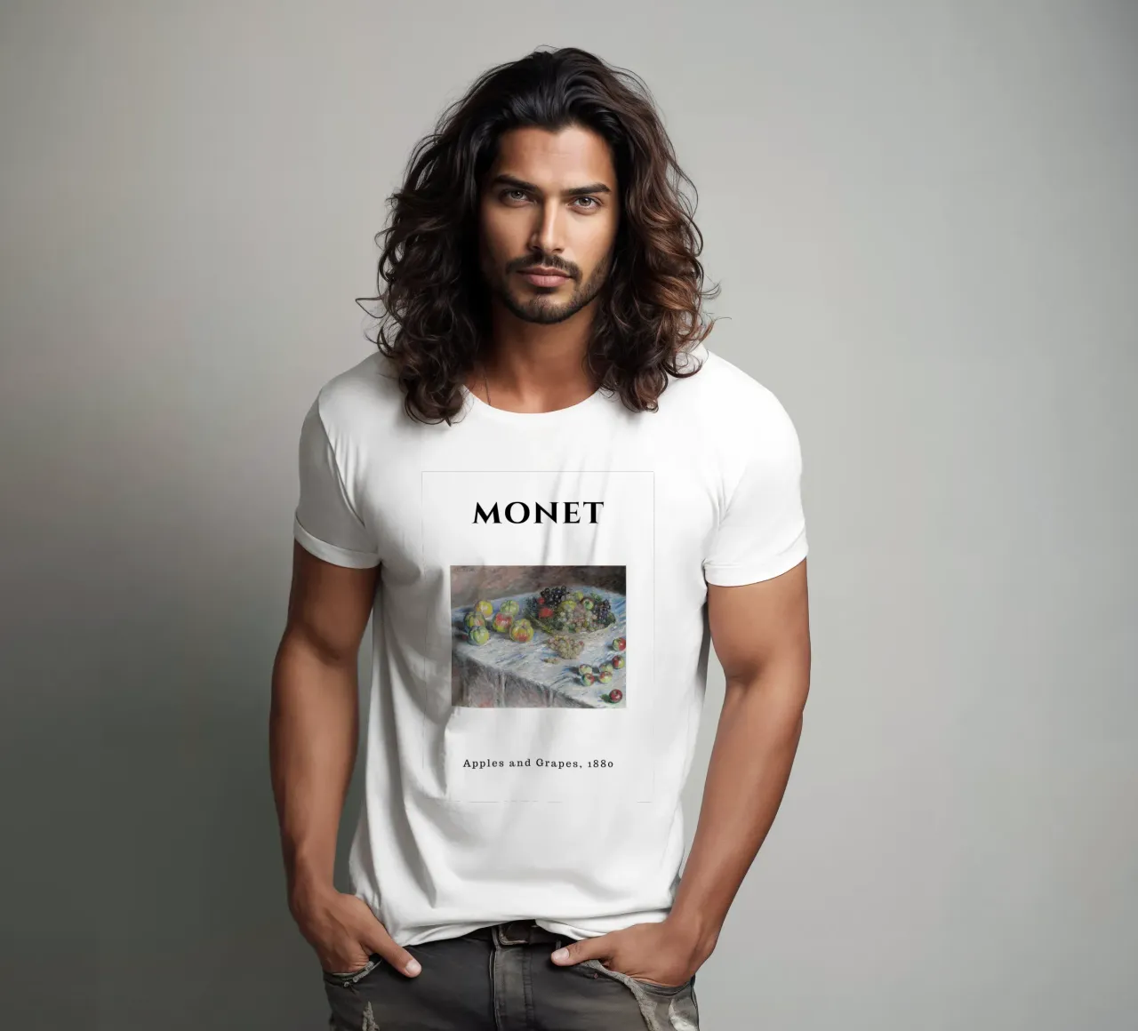 Mele e uva di Monet, 1880 - Natura morta impressionista t-shirt da homdeco