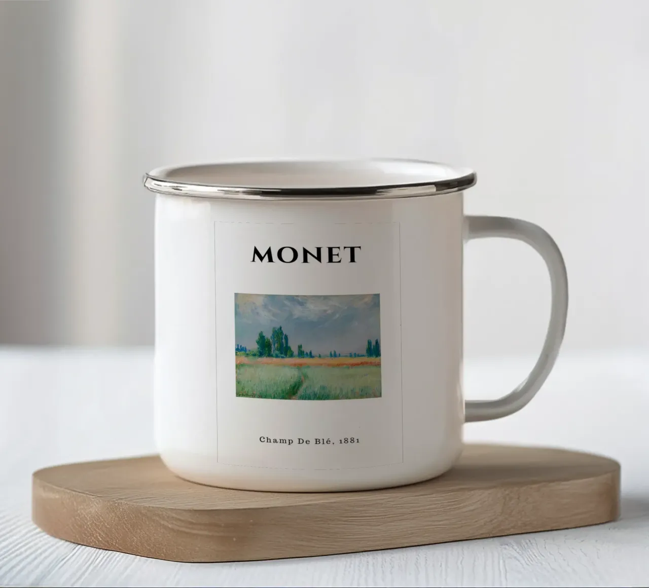 Il campo di grano di Monet, 1881 - Sereno paesaggio impressionista tazza in smalto da homdeco