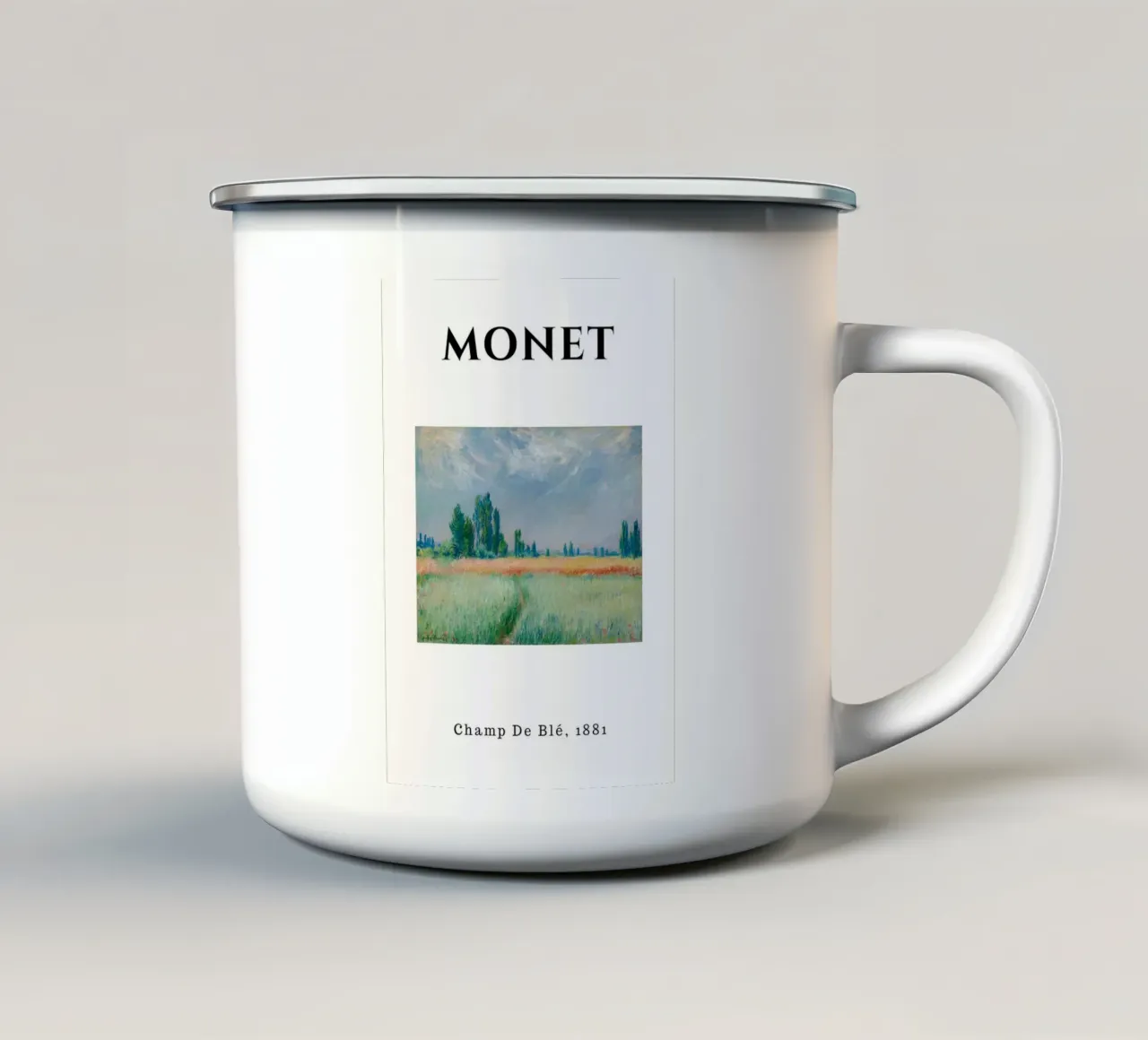 Il campo di grano di Monet, 1881 - Sereno paesaggio impressionista tazza in smalto da homdeco