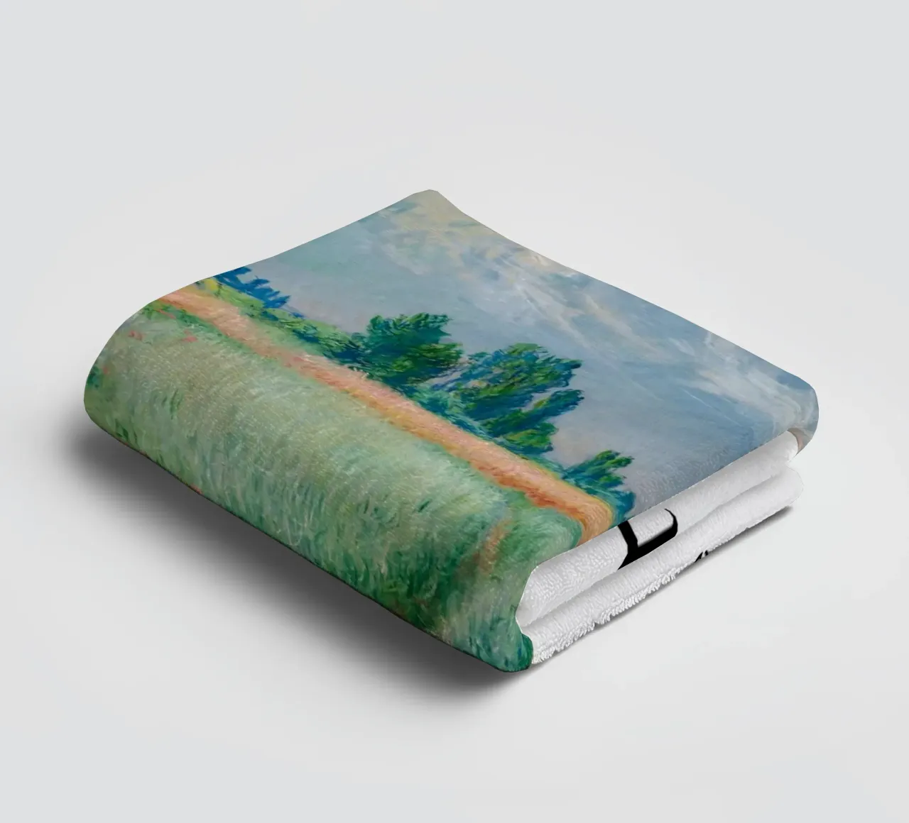 Monet's Wheat Field, 1881 - Serene Impressionist Landscape towel by homdeco