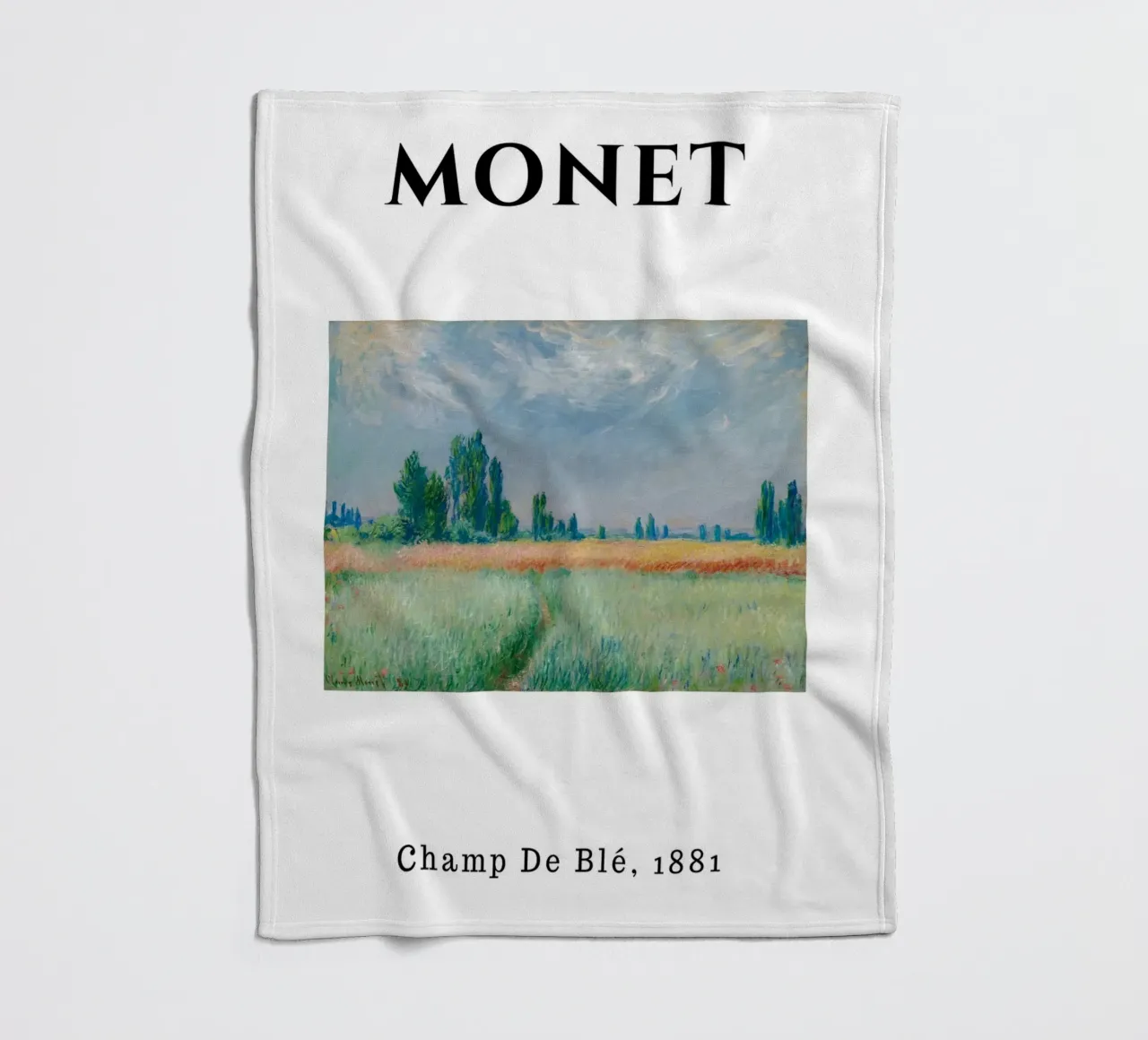Monet's Wheat Field, 1881 - Serene Impressionist Landscape fleece blanket by homdeco