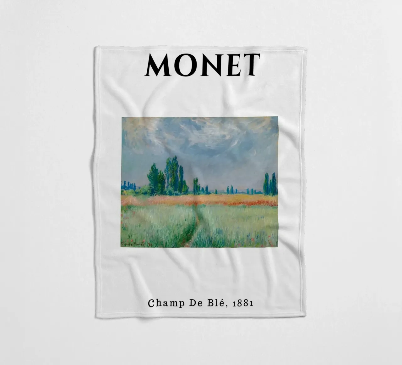 Monet's Wheat Field, 1881 - Serene Impressionist Landscape fleece blanket by homdeco