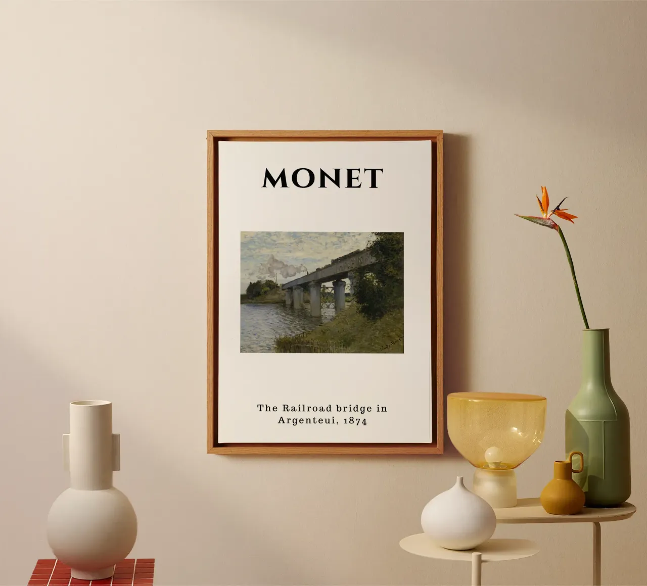 Monet's Argenteuil Railroad Bridge, 1874 - Impressionist Lan canvas with Floater frame by homdeco