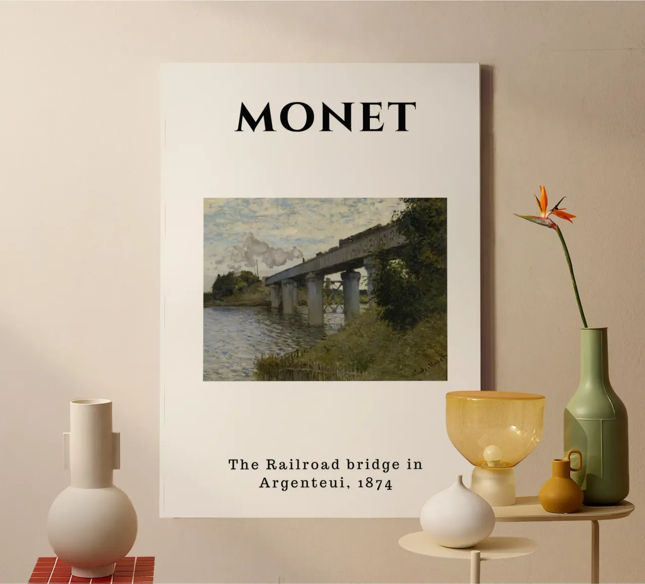 Monet's Argenteuil Railroad Bridge, 1874 - Impressionist Lan canvas with Floater frame by homdeco