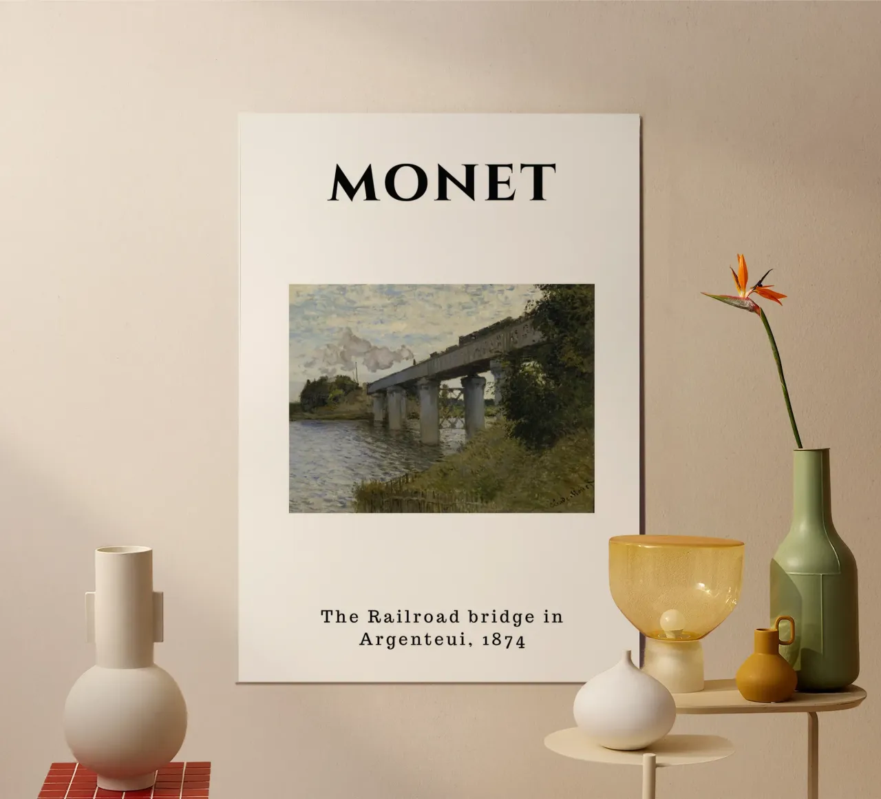 Monet's Argenteuil Railroad Bridge, 1874 - Impressionist Lan poster by homdeco