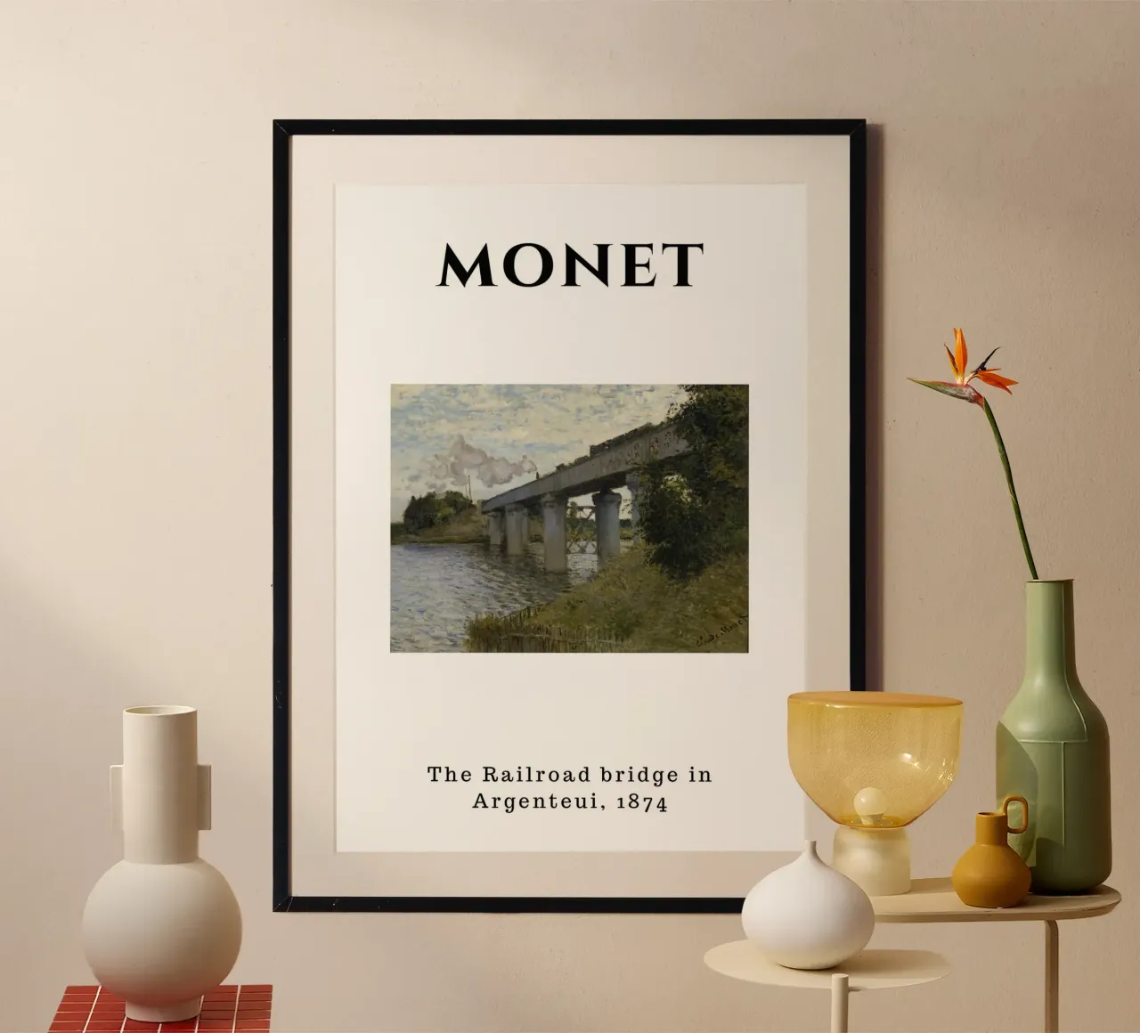 Monet's Argenteuil Railroad Bridge, 1874 - Impressionist Lan poster by homdeco