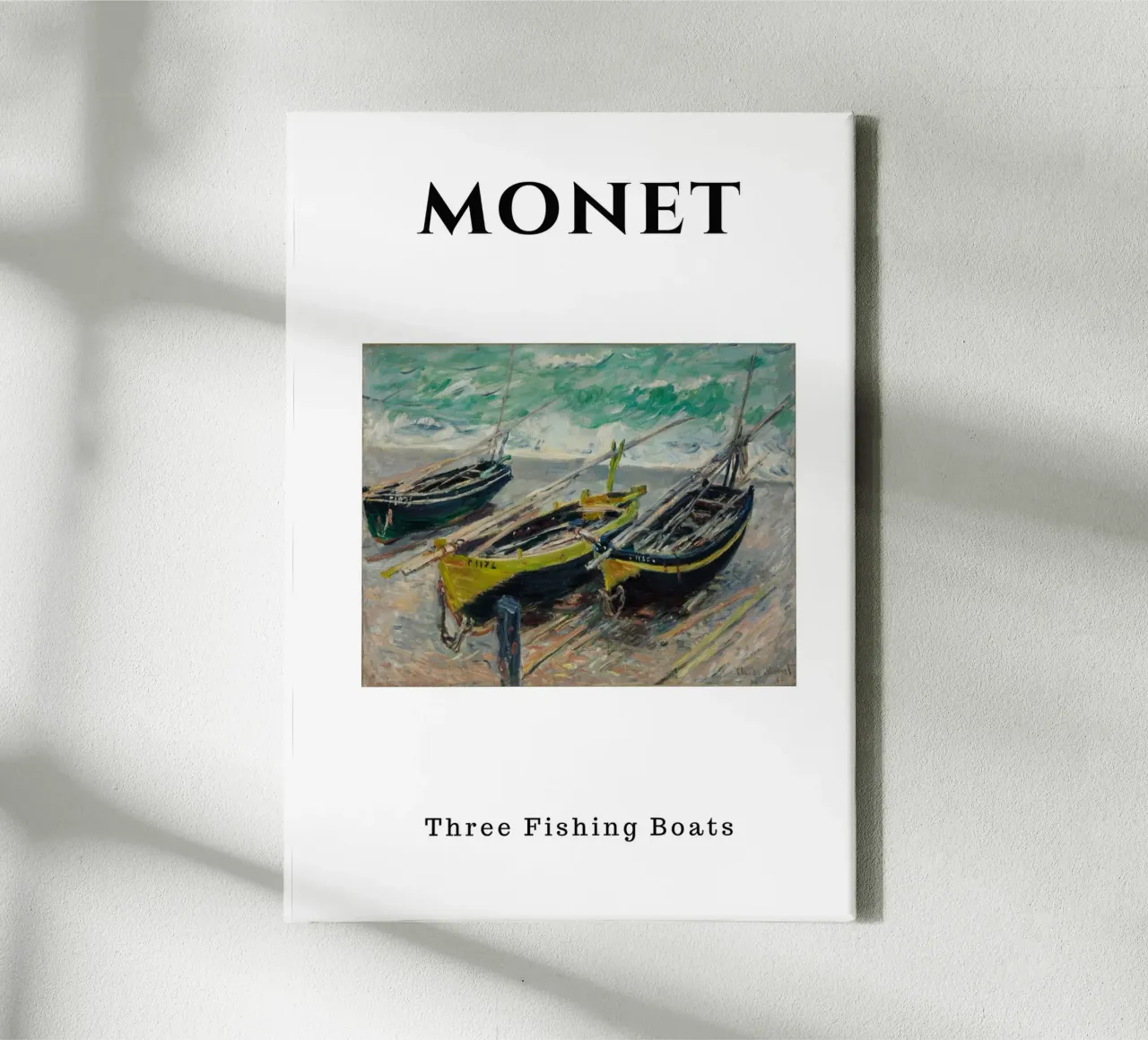 De drie vissersboten van Monet - dynamisch impressionistisch zeegezicht canvas met Baklijst van homdeco