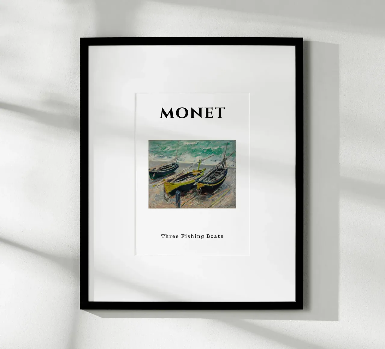 Die drei Fischerboote von Monet - Dynamische impressionistische Meereslandschaft Poster mit Kunststoffrahmen von homdeco