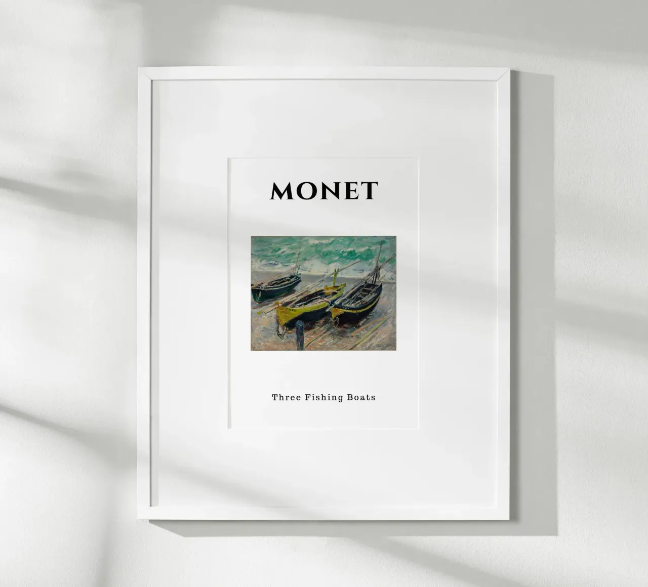 Die drei Fischerboote von Monet - Dynamische impressionistische Meereslandschaft Poster mit Kunststoffrahmen von homdeco
