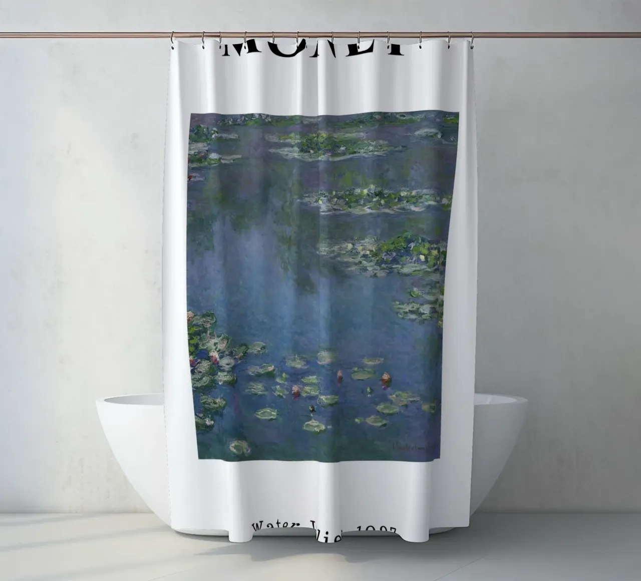 Monet's Water Lilies, 1907 - Blue Serenity Impressionist Pon shower curtain by homdeco