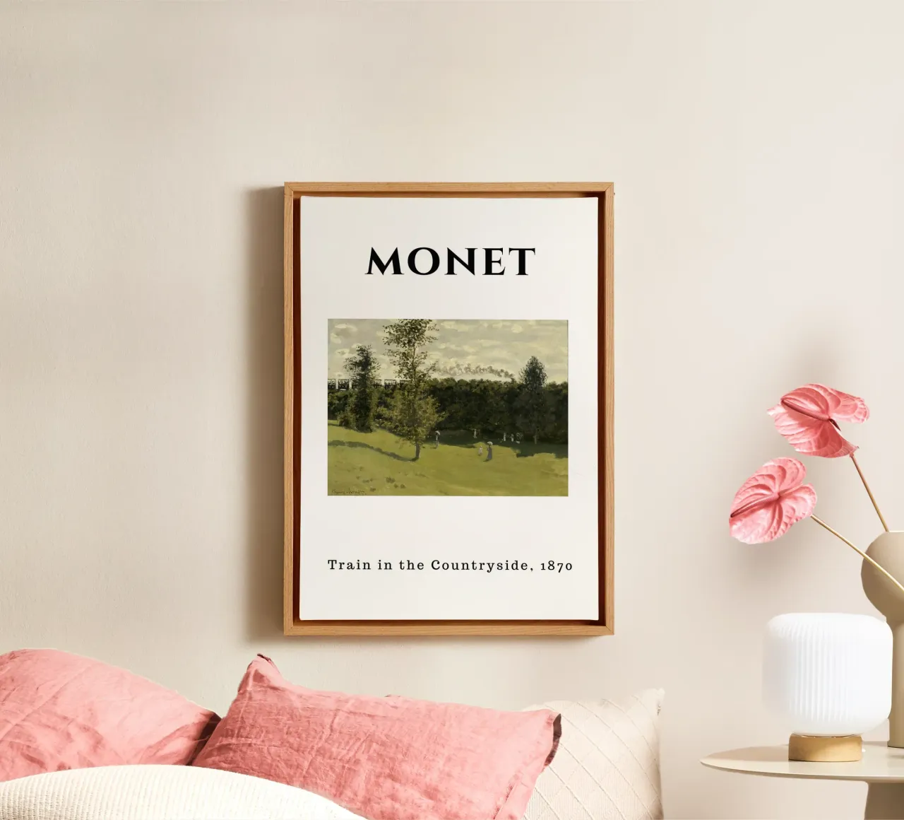 Monet's Train in Countryside, 1870 - Early Impressionist Lan canvas with Floater frame by homdeco