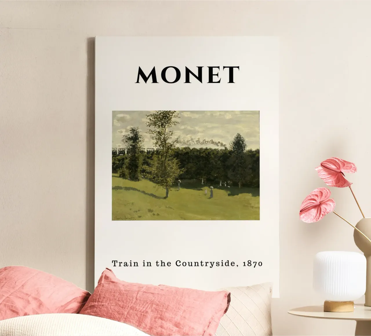Monet's Train in Countryside, 1870 - Early Impressionist Lan canvas with Floater frame by homdeco
