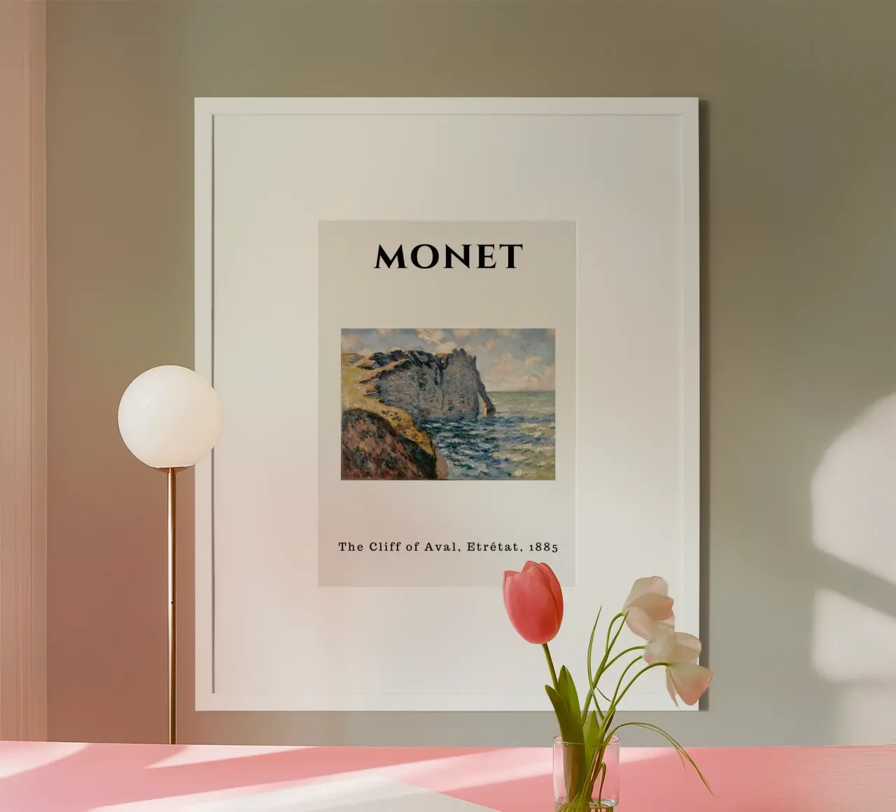 La scogliera d'Aval di Monet, Étretat, 1885 - Impressionismo costiero poster con telaio in legno da homdeco