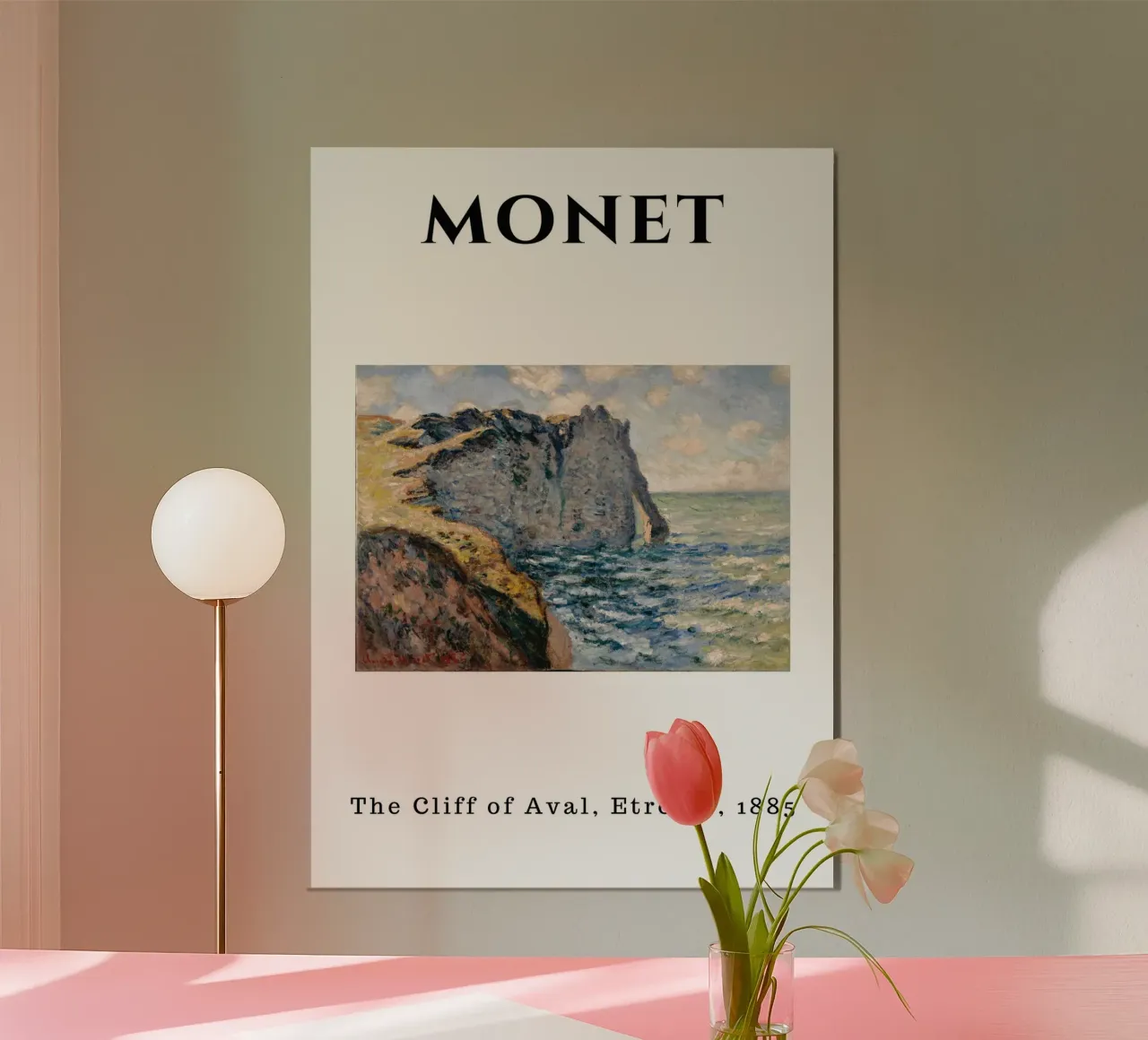 La scogliera d'Aval di Monet, Étretat, 1885 - Impressionismo costiero poster con telaio in legno da homdeco