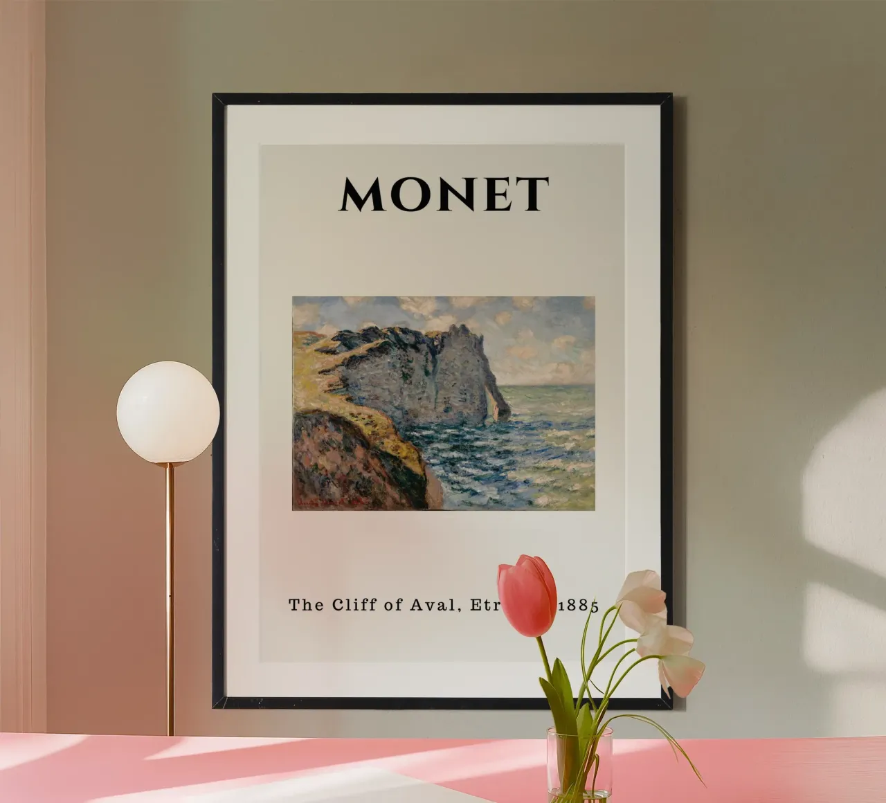 La scogliera d'Aval di Monet, Étretat, 1885 - Impressionismo costiero poster con telaio in legno da homdeco