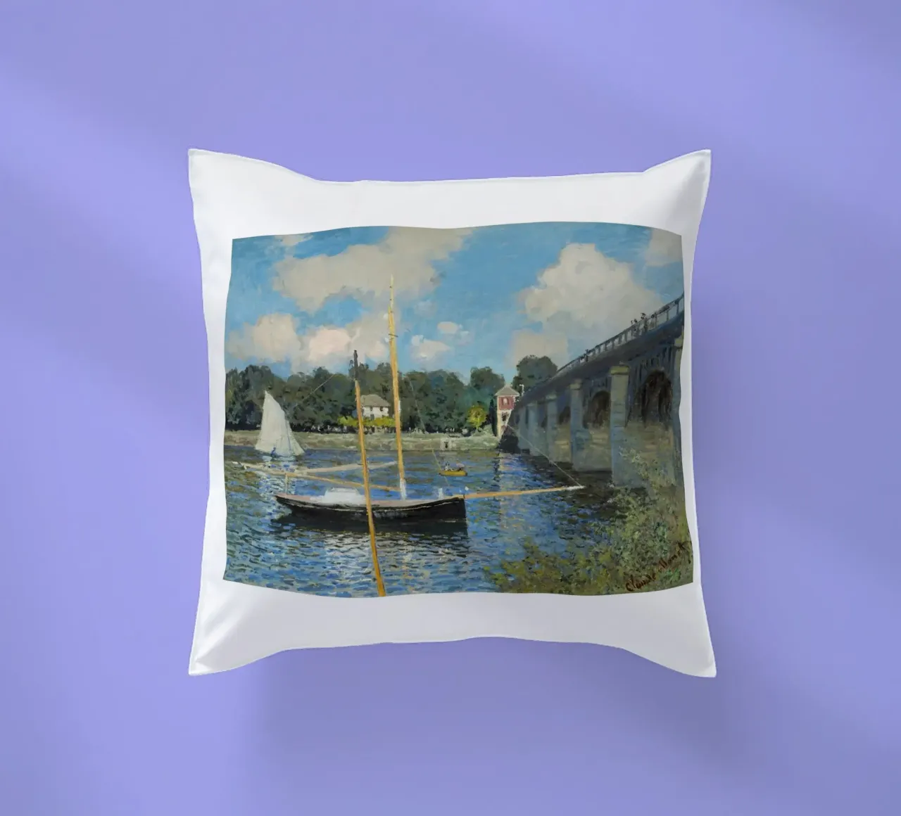 Il ponte di Argenteuil di Monet, 1874 - Sce fluviale impressionista cuscino da homdeco