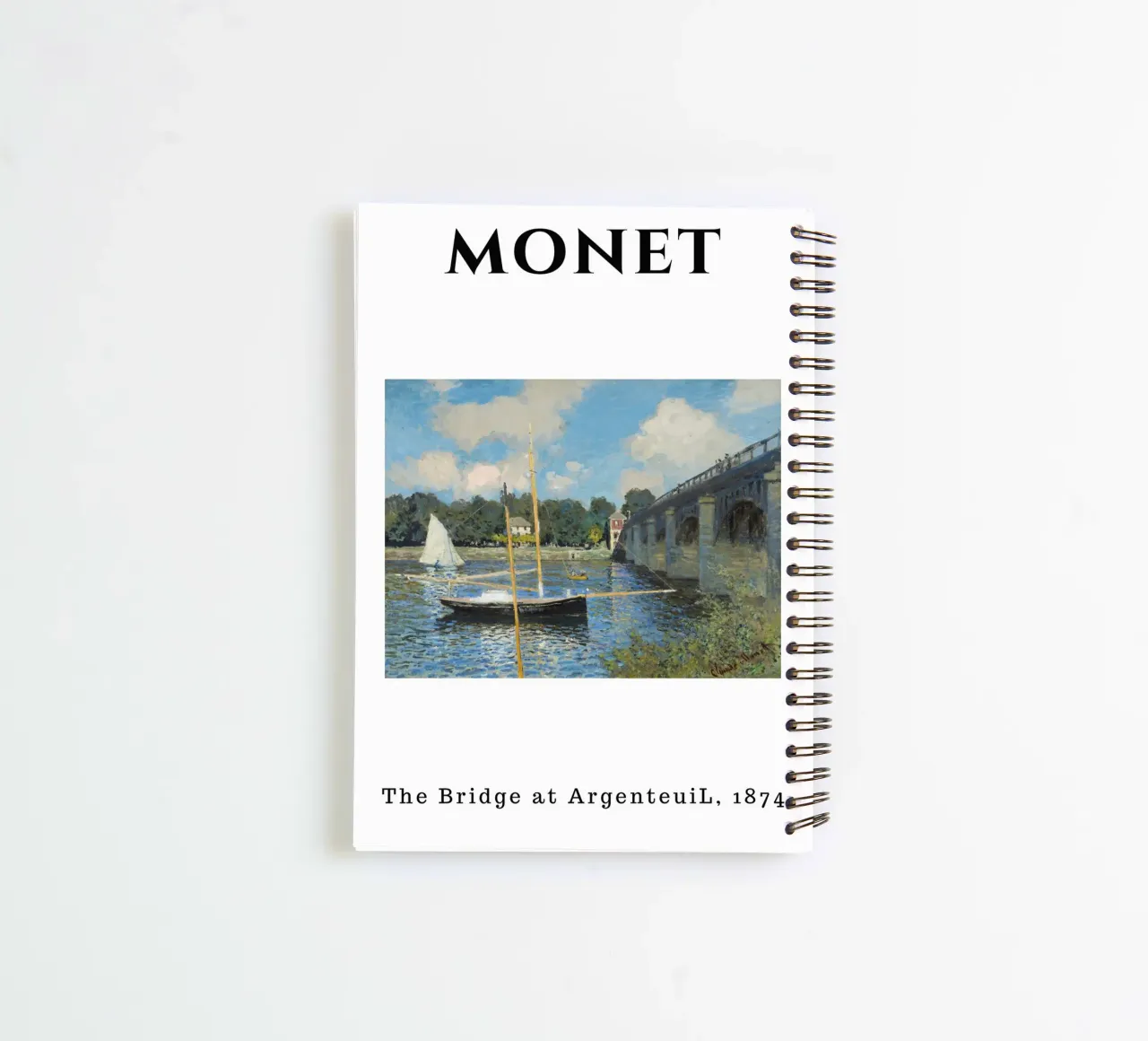 Monet's Bridge at Argenteuil, 1874 - Impressionist River Sce spiral notebook by homdeco