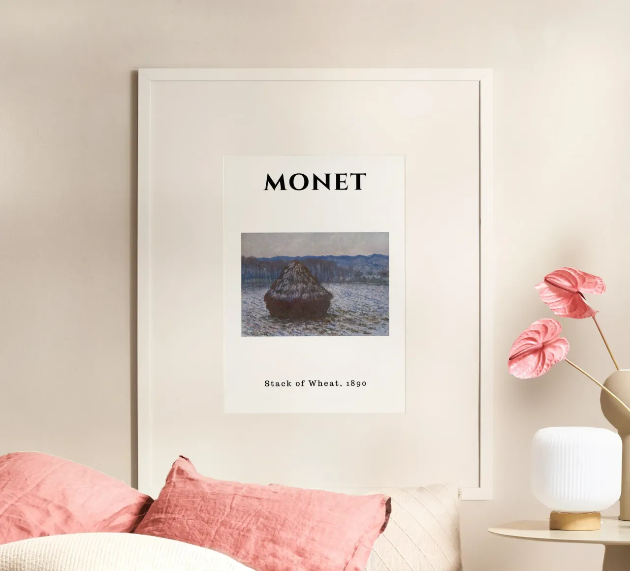 Il mucchio di grano di Monet, 1890 - Paesaggio invernale impressionista poster con telaio in plastica da homdeco