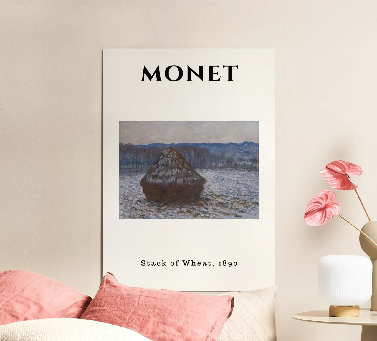 Il mucchio di grano di Monet, 1890 - Paesaggio invernale impressionista poster con telaio in plastica da homdeco