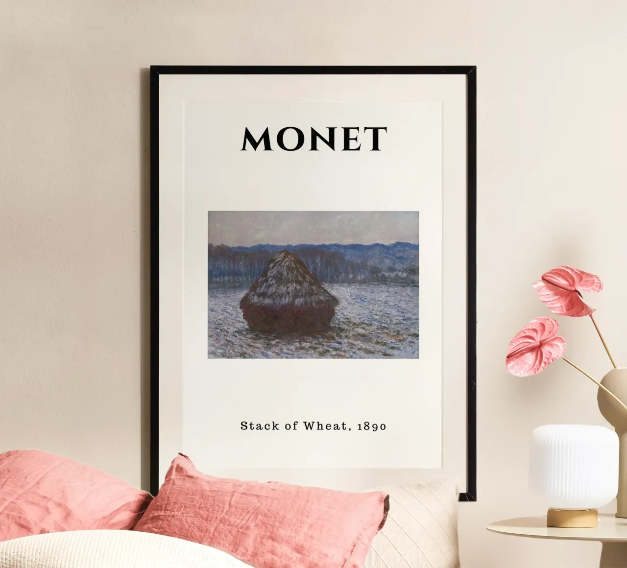 Il mucchio di grano di Monet, 1890 - Paesaggio invernale impressionista poster con telaio in plastica da homdeco