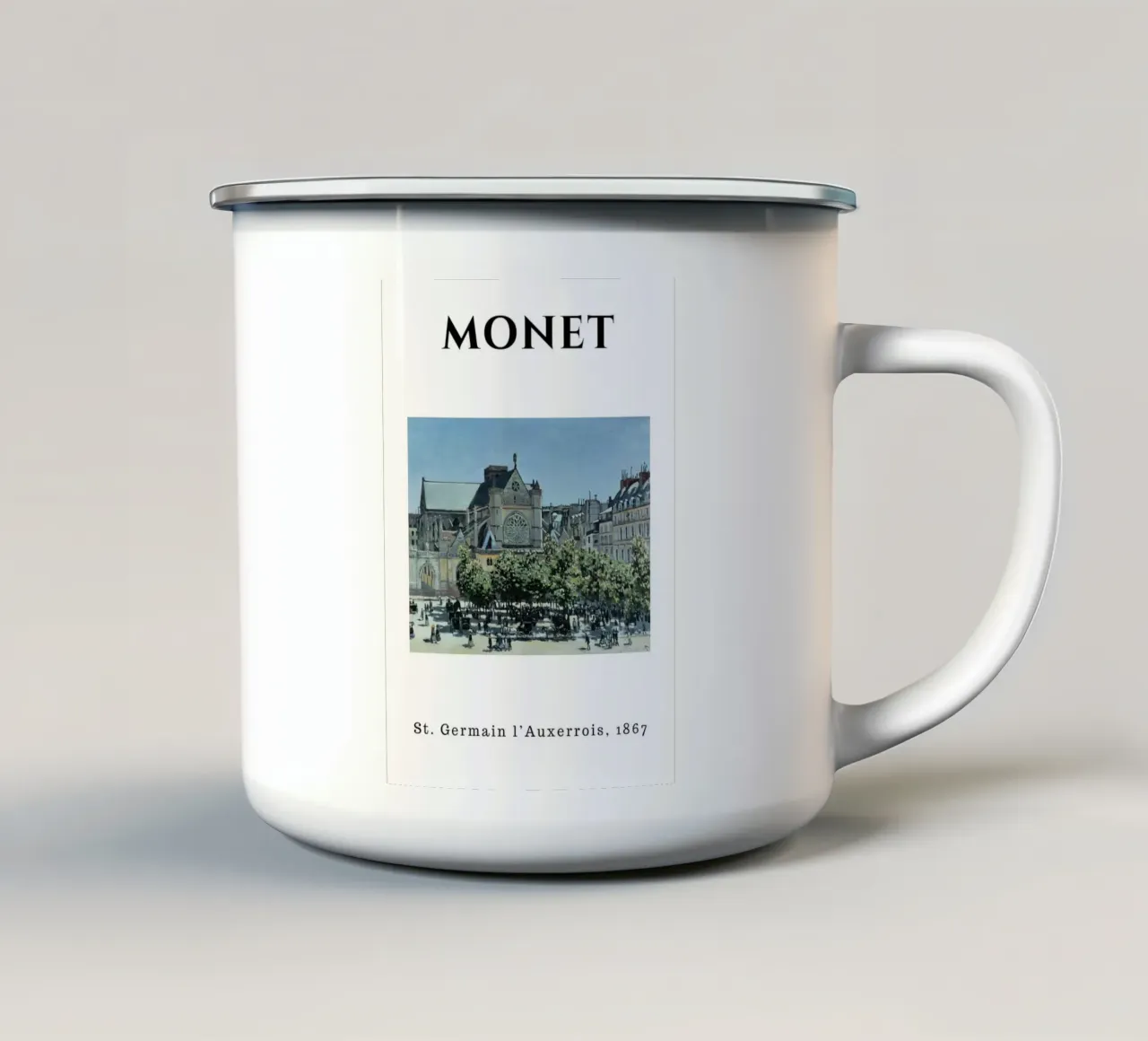 St. Germain l'Auxerrois di Monet, 1867 - Paesaggio urbano parigino tazza in smalto da homdeco