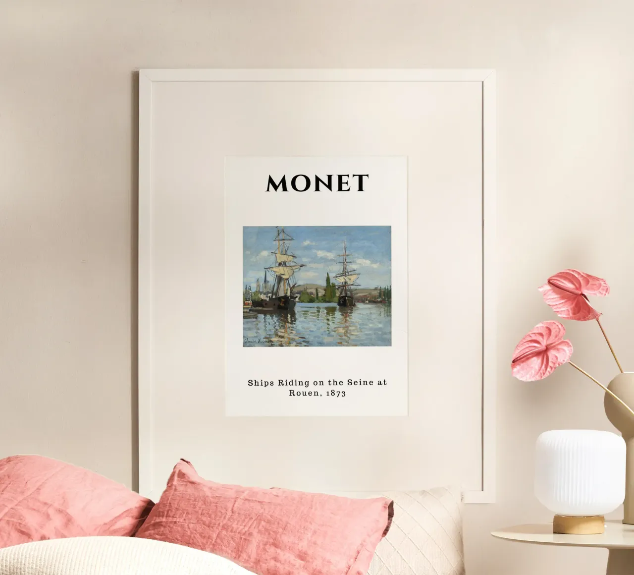 Le navi di Monet sulla Senna a Rouen, 1873 - Impressionista Seasca poster con telaio in alluminio da homdeco