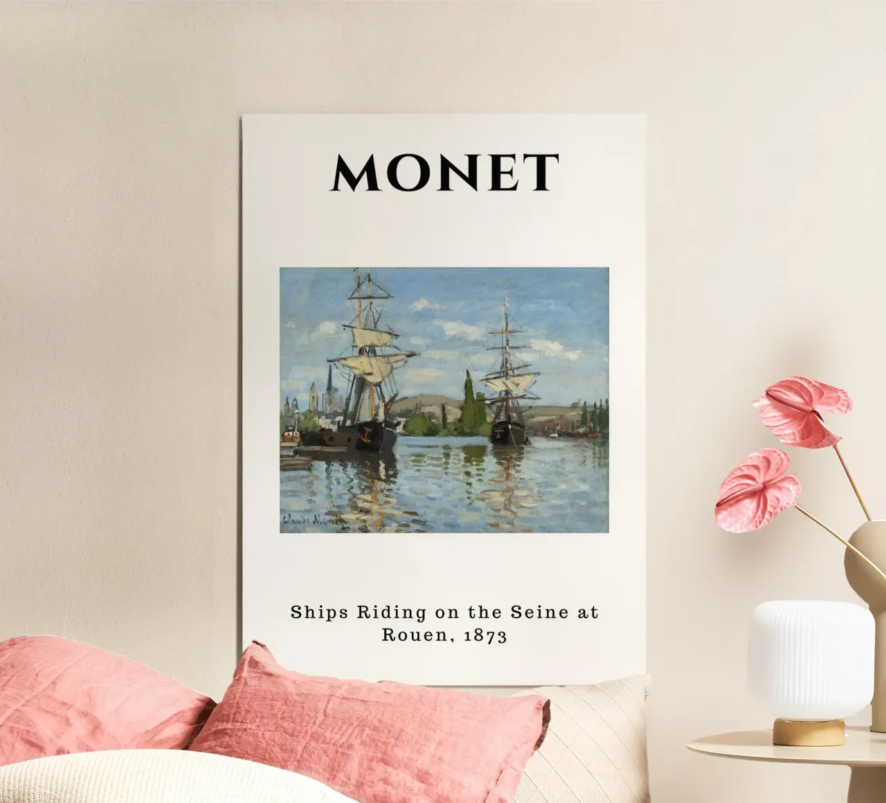 Le navi di Monet sulla Senna a Rouen, 1873 - Impressionista Seasca poster con telaio in alluminio da homdeco