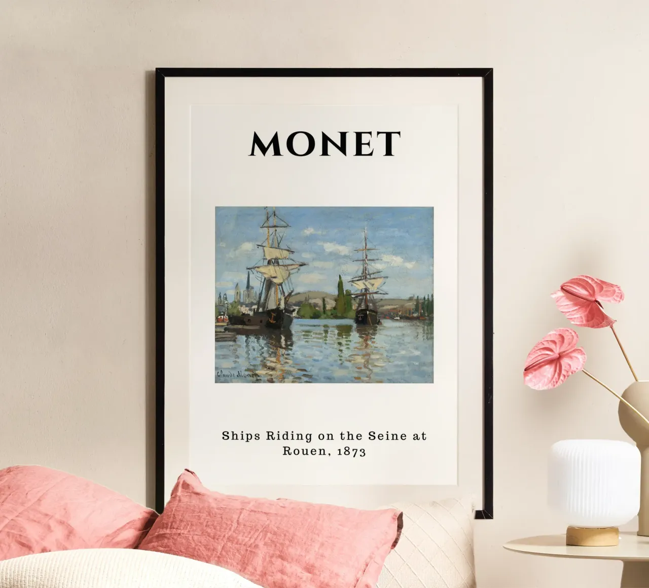 Le navi di Monet sulla Senna a Rouen, 1873 - Impressionista Seasca poster con telaio in alluminio da homdeco