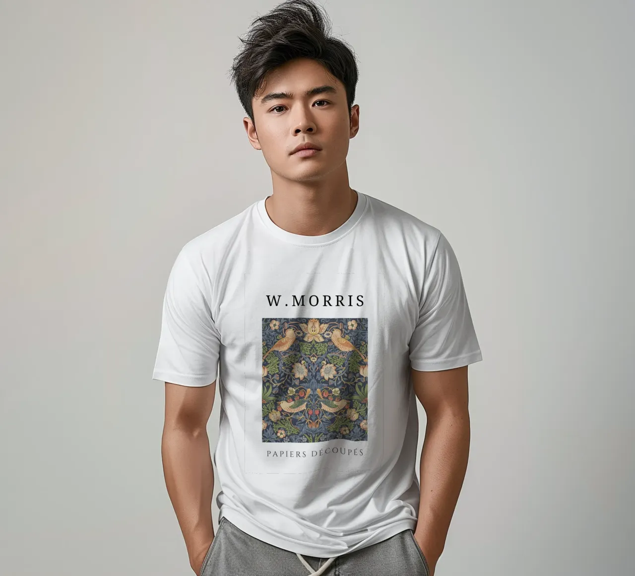 W. Morris Cut Papers: Ladro di fragole Modello di uccello floreale t-shirt da homdeco