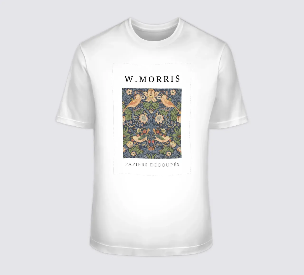 W. Morris Cut Papers: Ladro di fragole Modello di uccello floreale t-shirt da homdeco