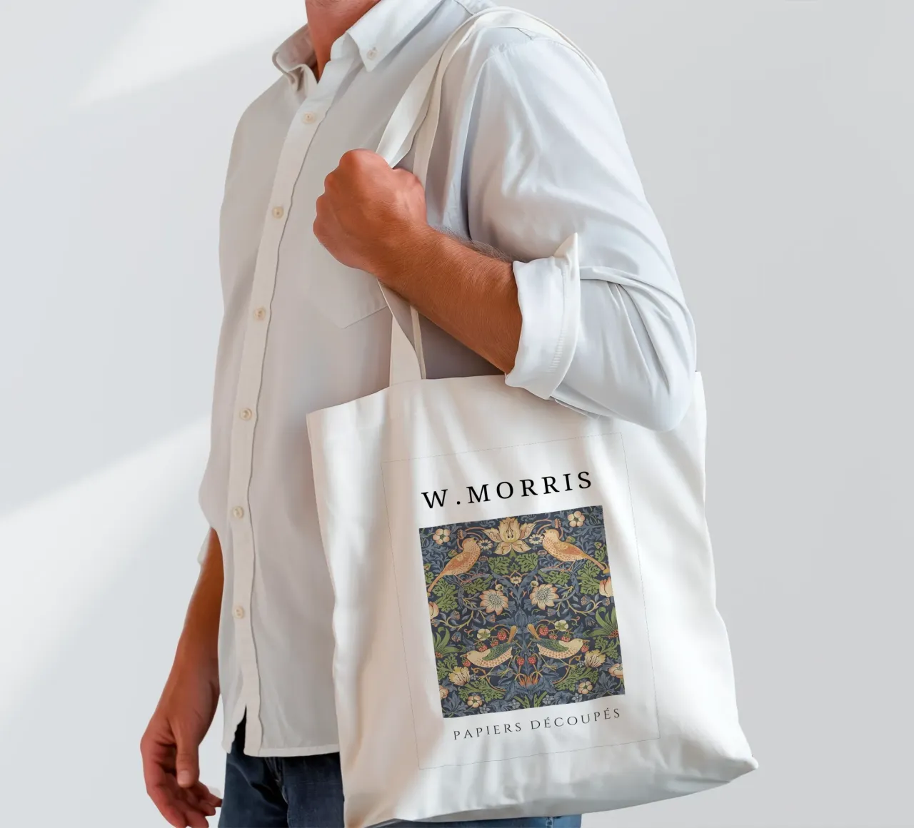 W. Morris Cut Papers: Ladro di fragole Modello di uccello floreale borsa in juta da homdeco