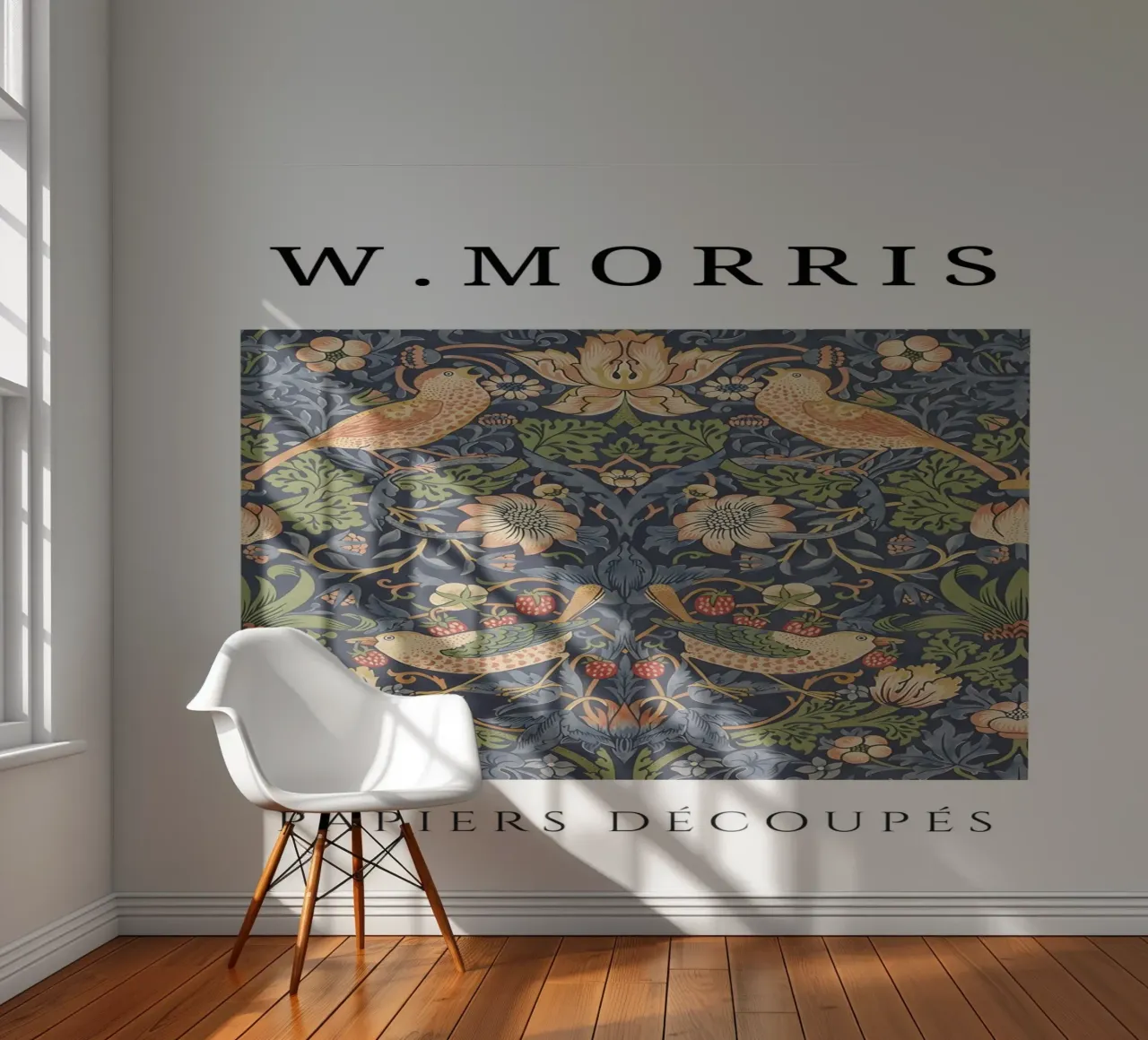 W. Morris Cut Papers: Strawberry Thief Floral Bird Pattern photo wallpaper by homdeco