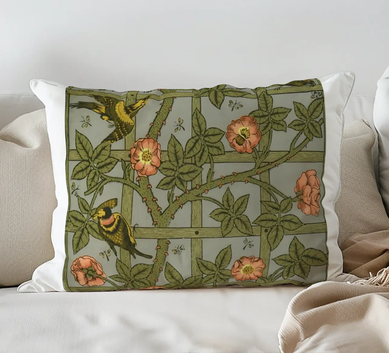 W. Morris Cut Papers: Traliccio e uccelli Art Nouveau Design cuscino da homdeco