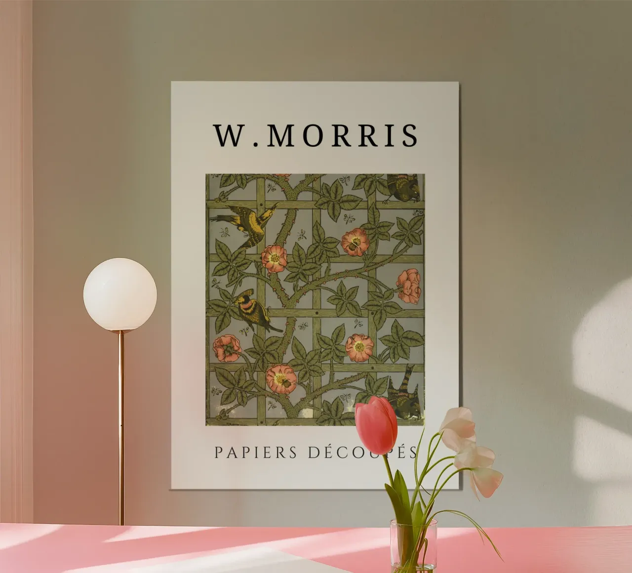 W. Morris Cut Papers: Traliccio e uccelli Art Nouveau Design poster con telaio in alluminio da homdeco