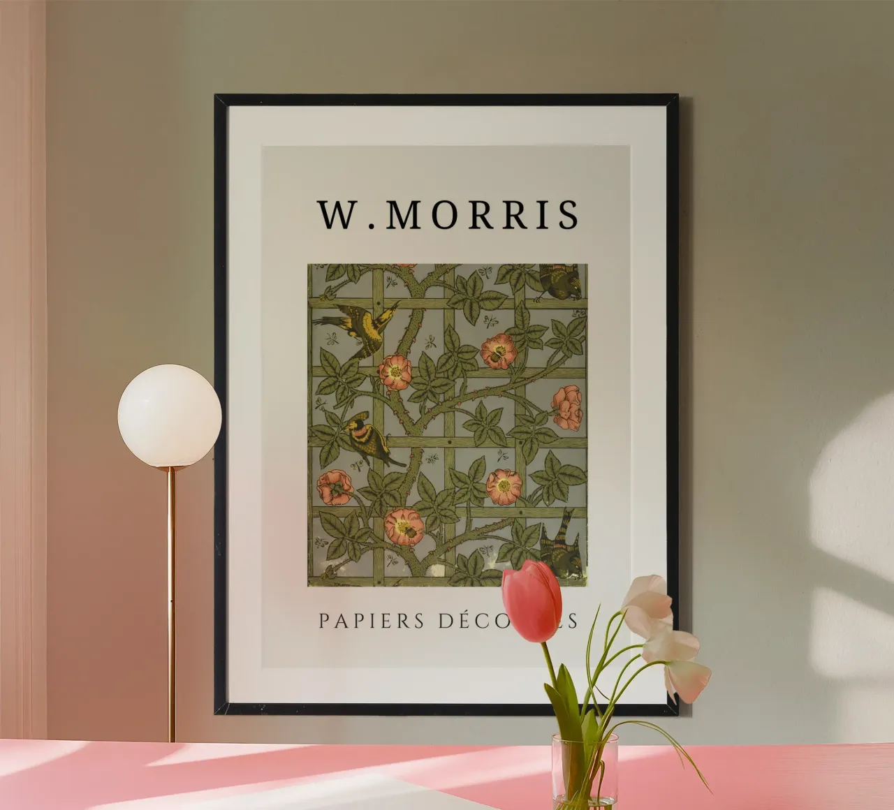 W. Morris Cut Papers: Traliccio e uccelli Art Nouveau Design poster con telaio in alluminio da homdeco