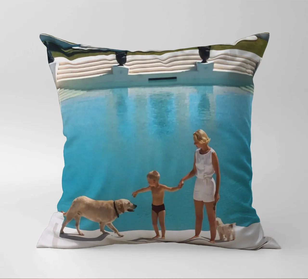 Standing on the edge of the pool - Slim Aarons decorative cushion by COMEBACKSHOP