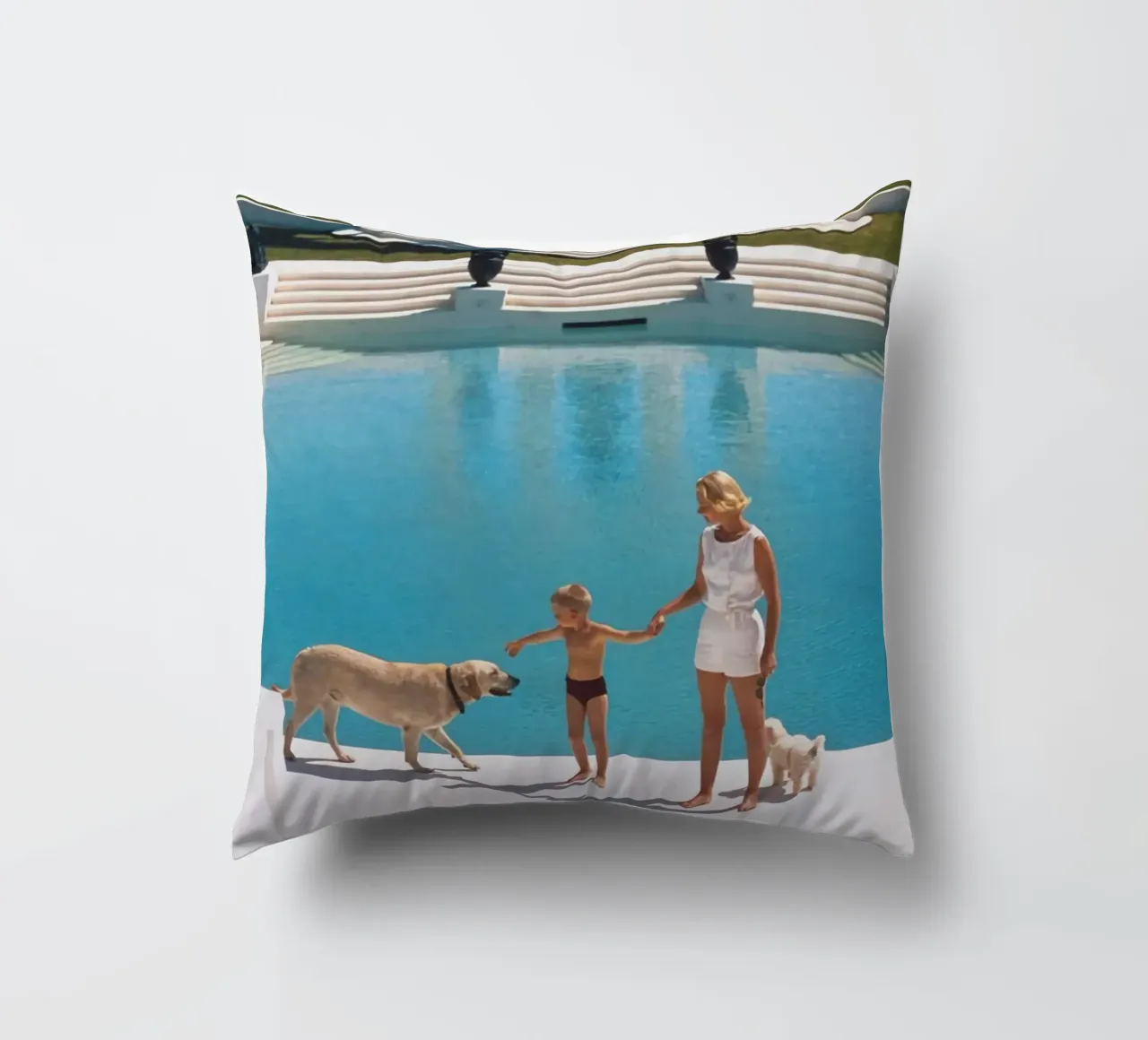 Standing on the edge of the pool - Slim Aarons decorative cushion by COMEBACKSHOP