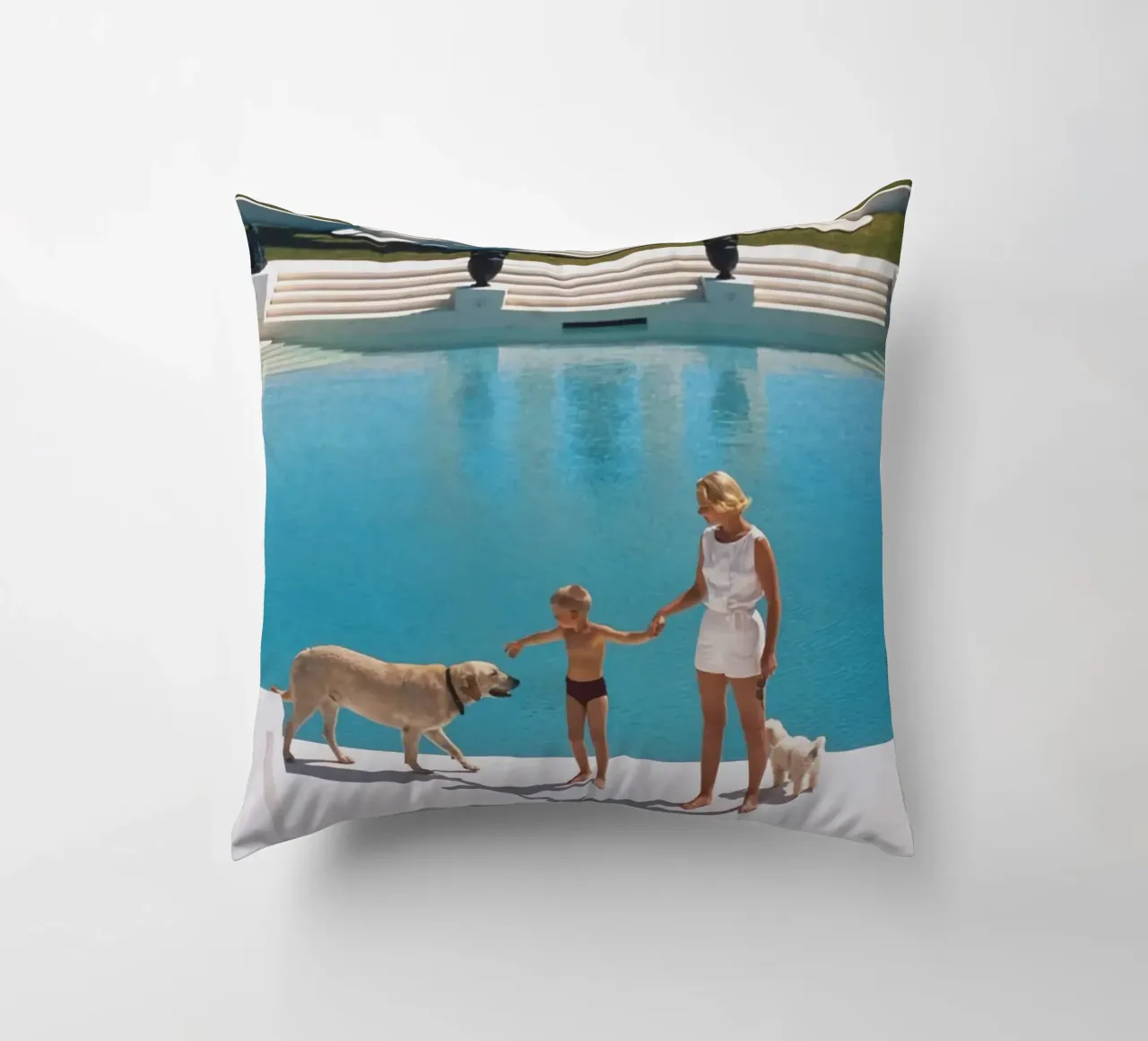 Standing on the edge of the pool - Slim Aarons decorative cushion by COMEBACKSHOP