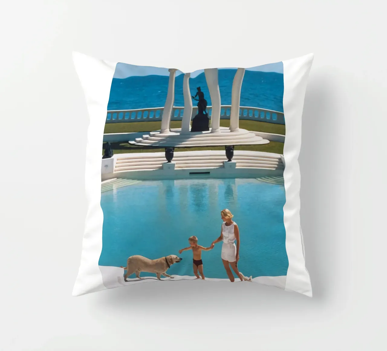 Standing on the edge of the pool - Slim Aarons decorative cushion by COMEBACKSHOP