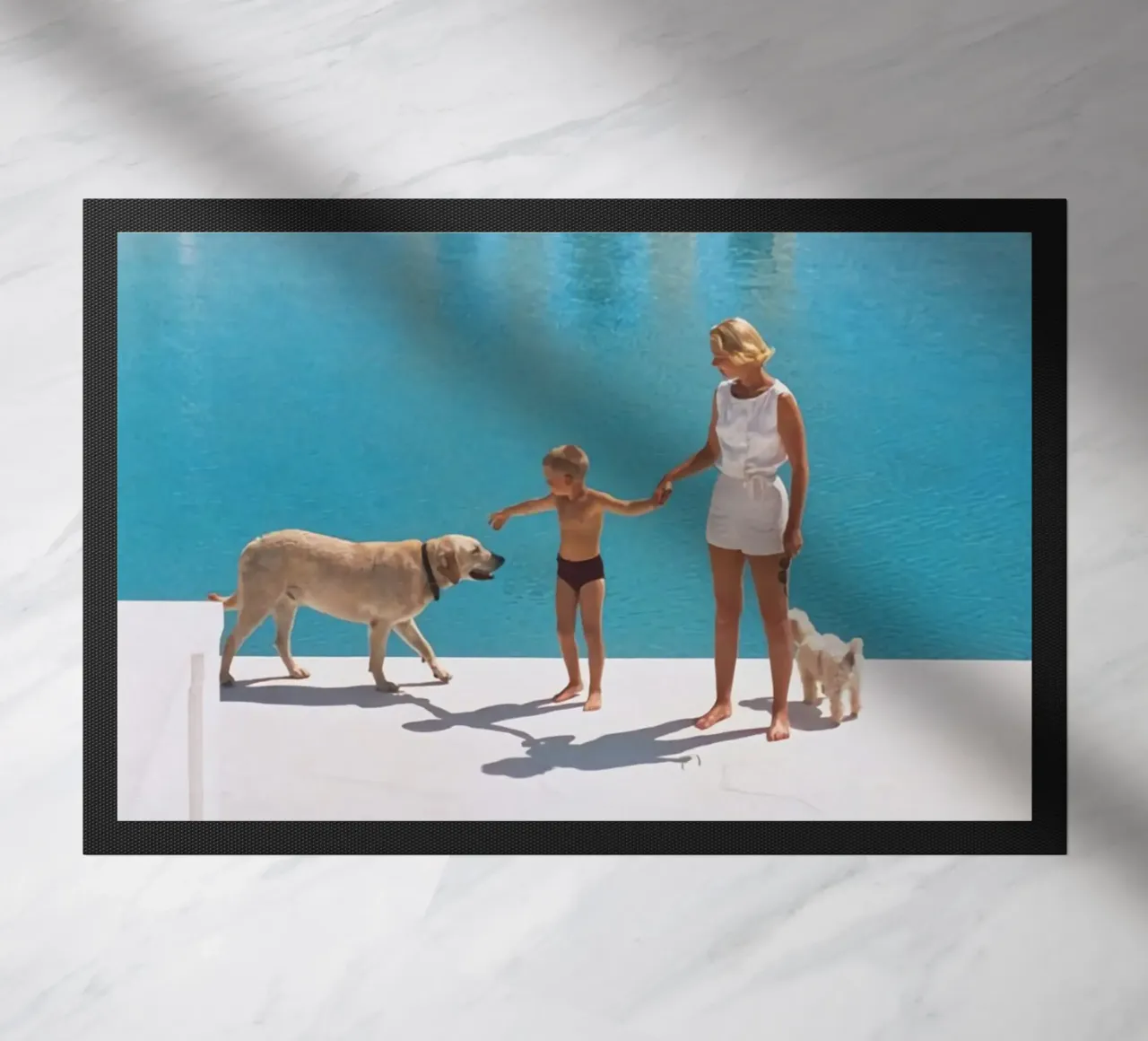 Standing on the edge of the pool - Slim Aarons doormat by COMEBACKSHOP