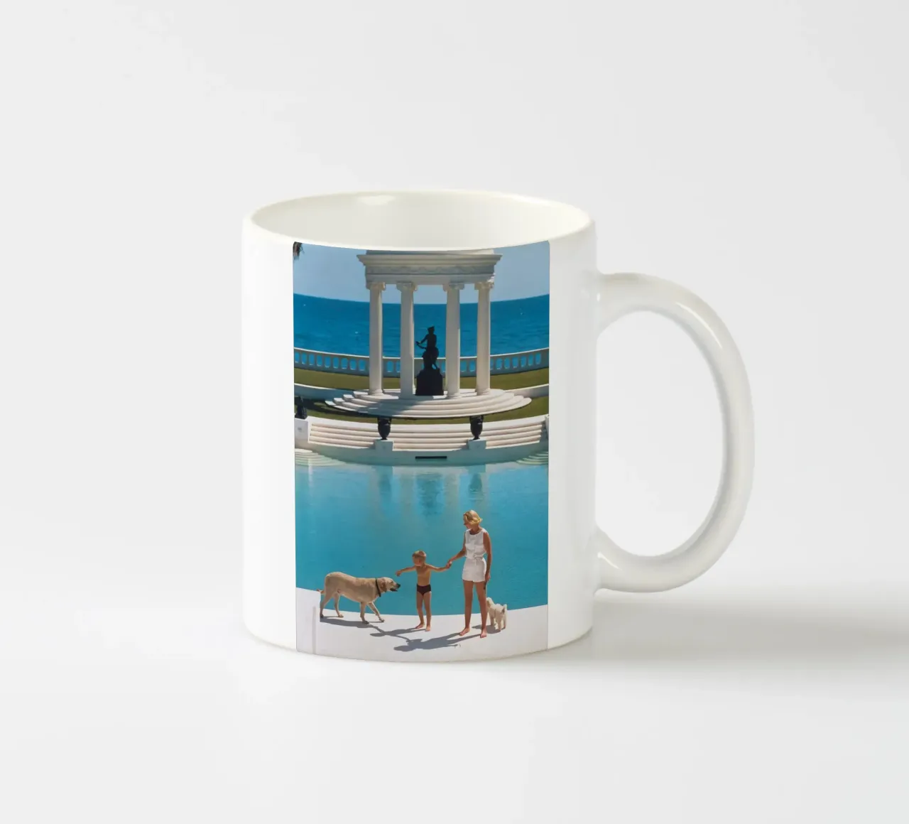 Standing on the edge of the pool - Slim Aarons ceramic mug by COMEBACKSHOP
