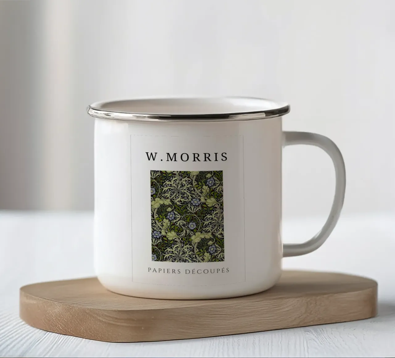 W. Morris Cut Papers: Motivo floreale caprifoglio e tulipano tazza in smalto da homdeco