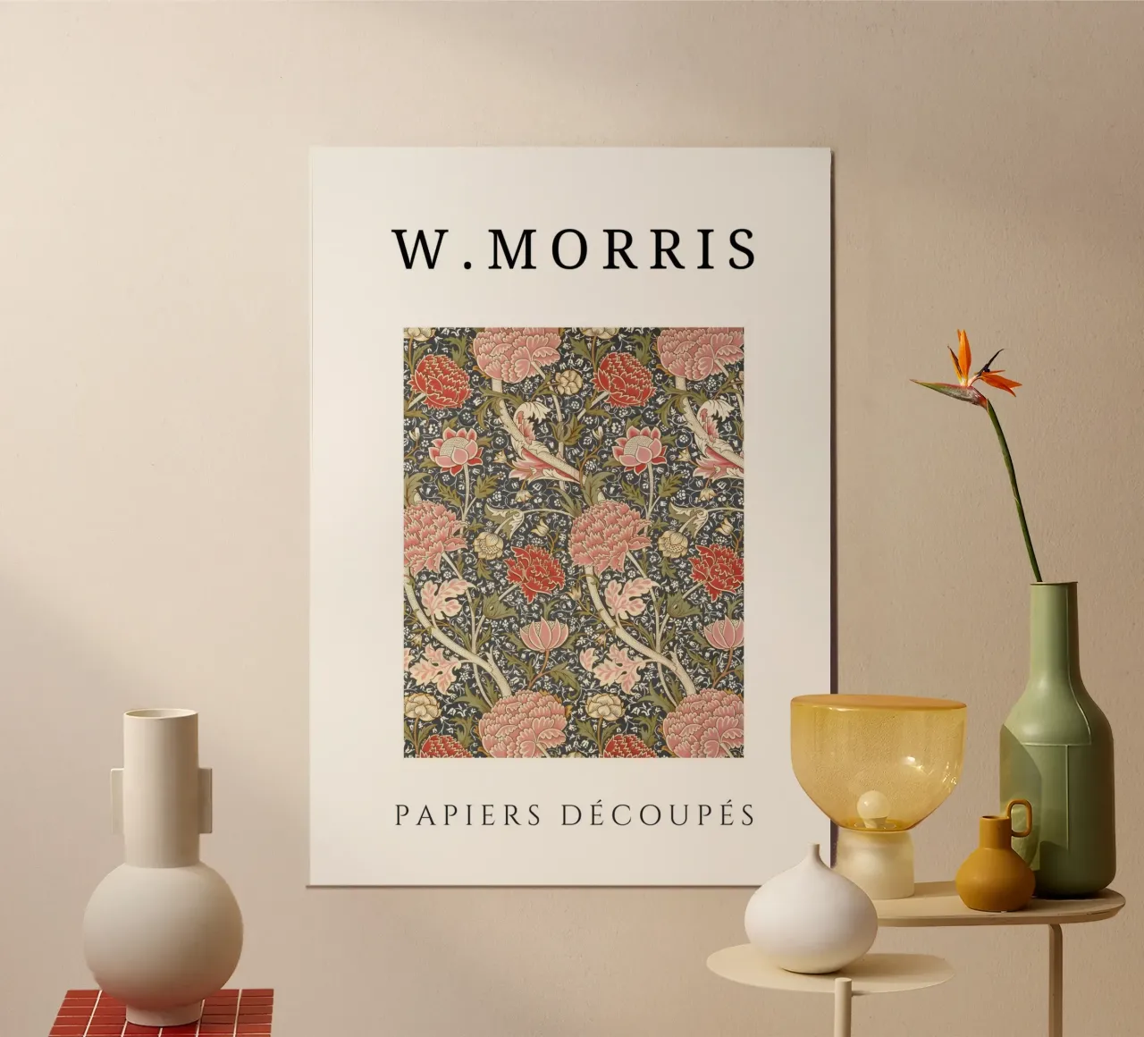 W. Morris Cut Papers: Rosa e rosso floreale Art Nouveau poster da homdeco