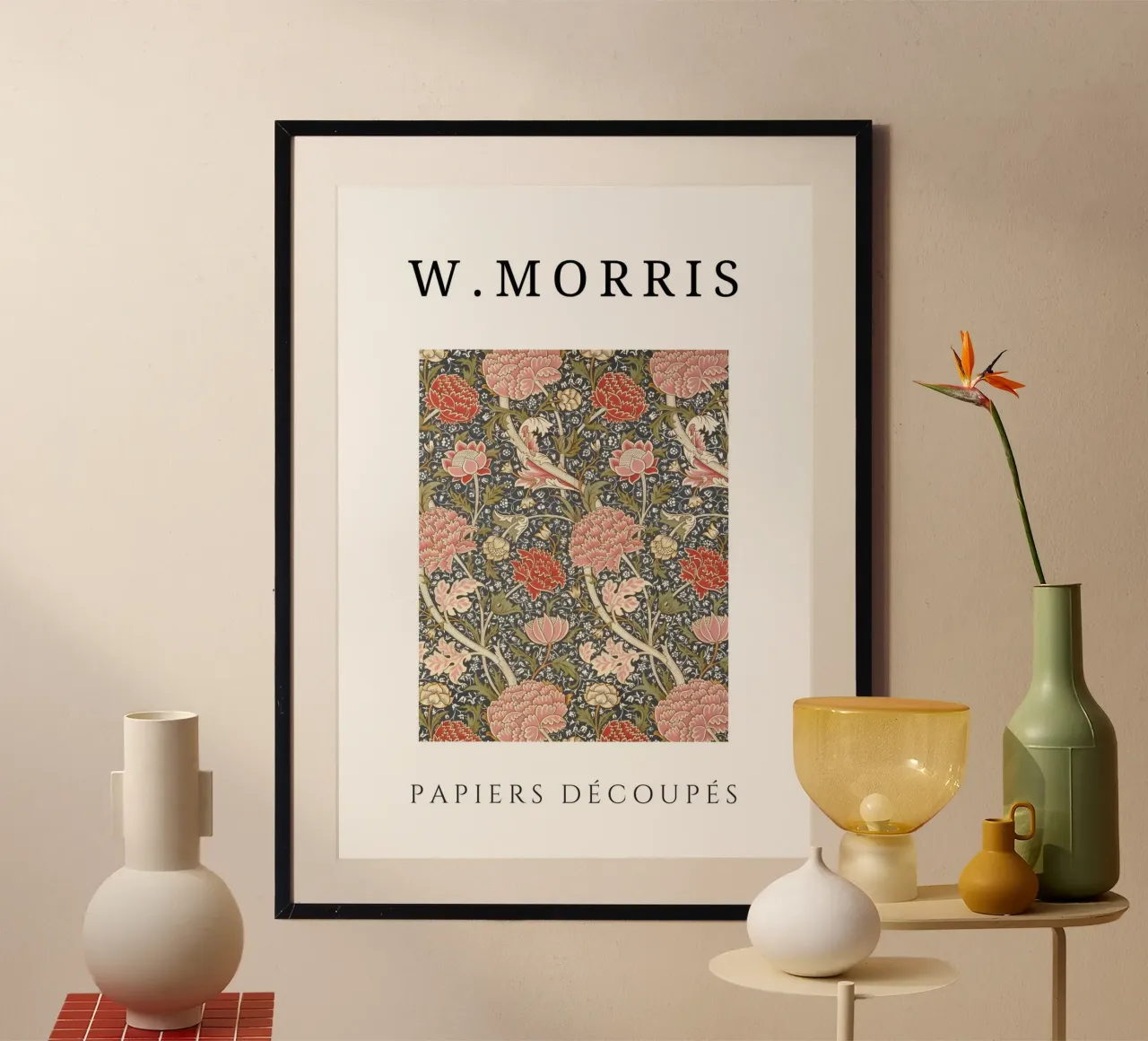 W. Morris Cut Papers: Rosa e rosso floreale Art Nouveau poster da homdeco