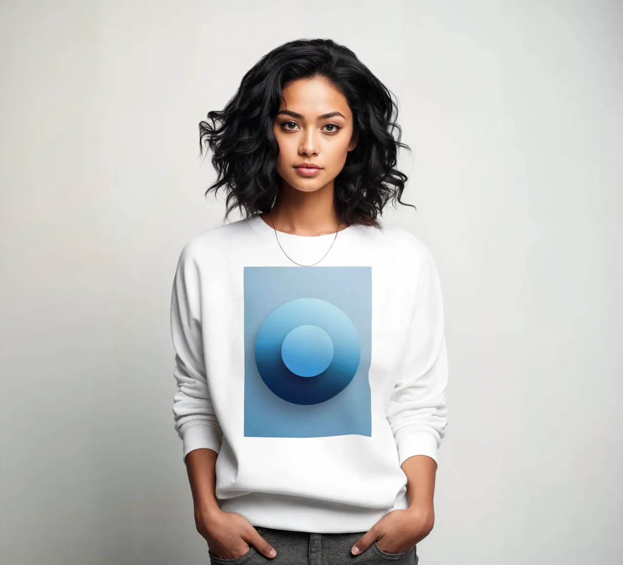 Focus blauw - Abstracte 3D-cirkel in blauw met kleurverloop sweatshirt van RB-Digital-Paintings