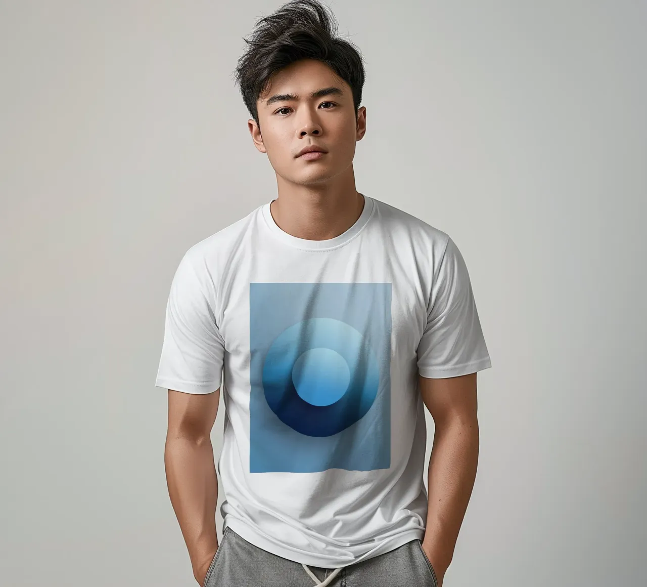 Focus blauw - Abstracte 3D-cirkel in blauw met kleurverloop t-shirt van RB-Digital-Paintings