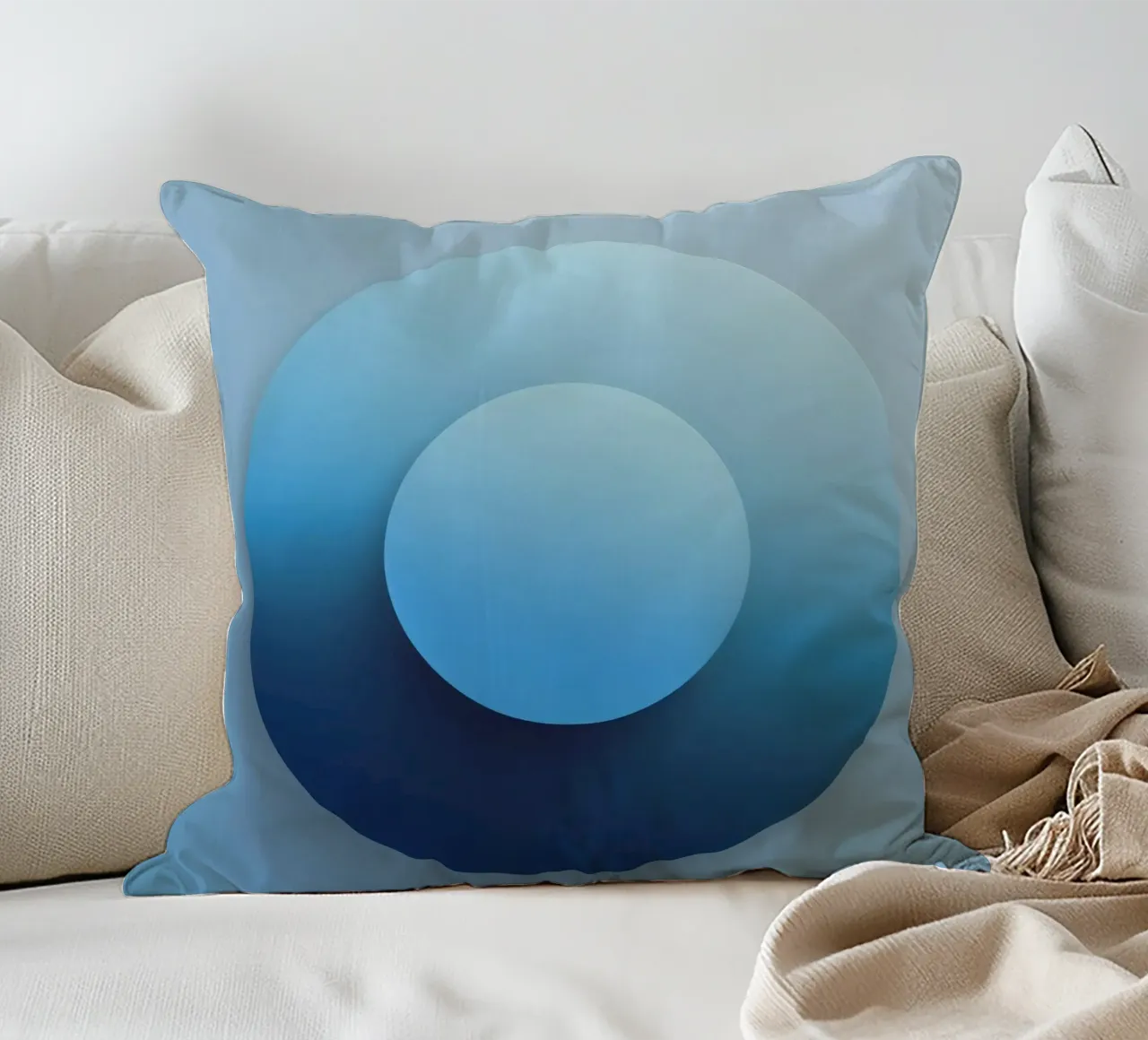 Blue focus - Abstract 3D circle in blue with gradient decorative cushion by RB-Digital-Paintings