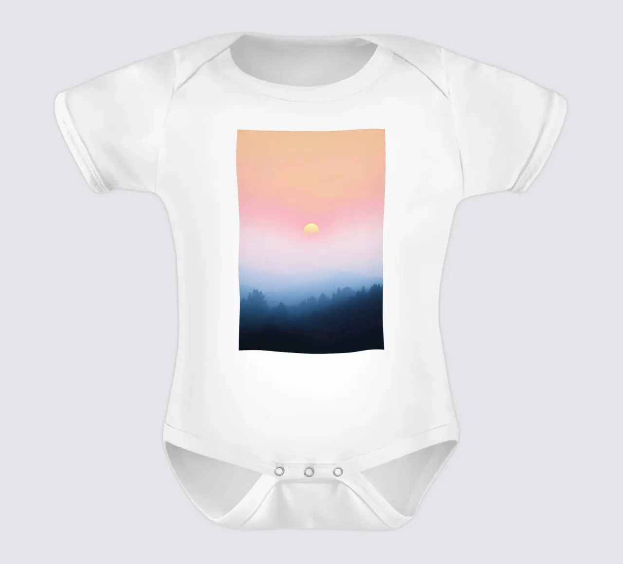 Mystical sunset over Herbwald - nature in pastel colours short-sleeve baby romper by RB-Digital-Paintings